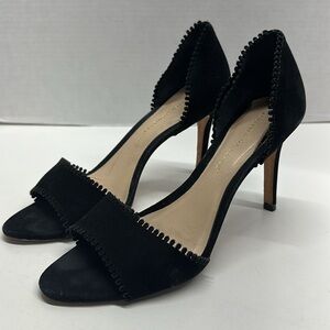 Loeffler Randall D’orsay High Heels Open Toe Shoes Suede Leather Black Size 8.5
